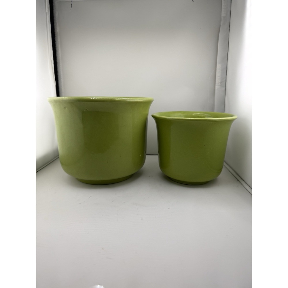 VTG PPP Planter Pots Set Of 2 Green Glazed Jardiniere 7" 5" Pacific Pottery Prod